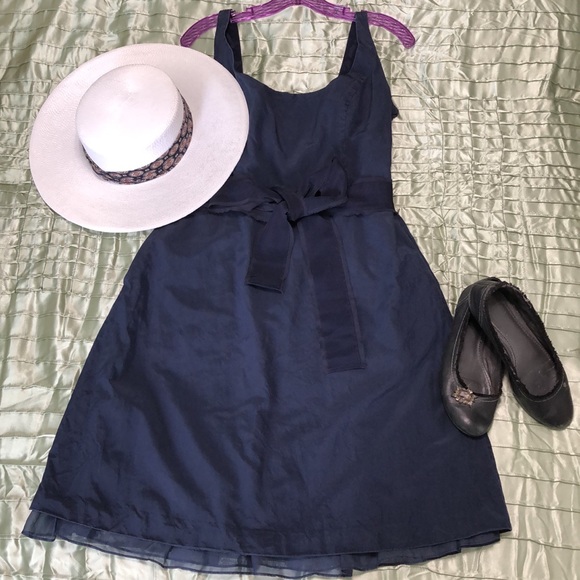 Ann Taylor Dresses & Skirts - Ann Taylor Navy Scoop Neck Silk Fit & Flare Dress